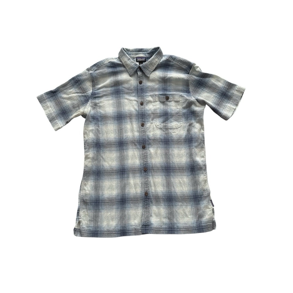 Patagonia A/C Button Up SS Shirt Mens Large CORA‎ Blue Plaid Cotton Breathable